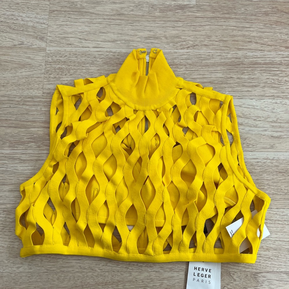 NWT never worn Herve Leger yellow fishnet top.